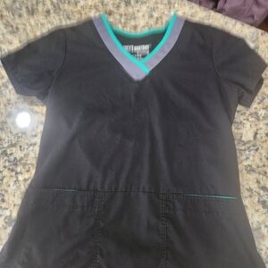 Greys Anatomy Black And Teal Scrub Top